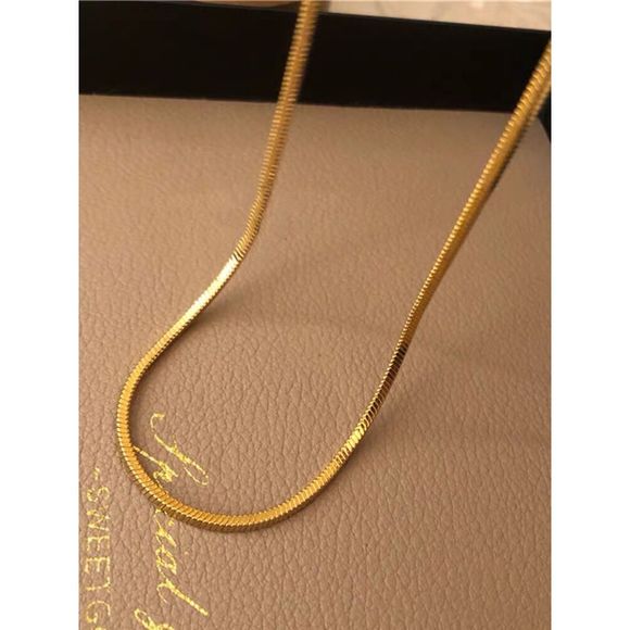 18K Thick Gold Plated Square Herringbone Chain Necklace - Picture 9 of 10